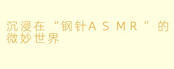 沉浸在“钢针ASMR”的微妙世界