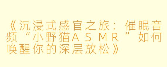 《沉浸式感官之旅：催眠音频“小野猫ASMR”如何唤醒你的深层放松》